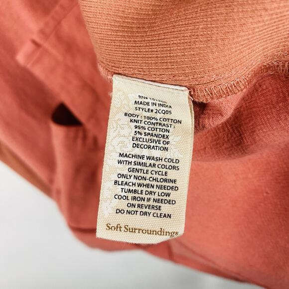 Soft Surroundings Size Medium Embroidered Cuff Button Front Cotton Dress Orange - Picture 6 of 6